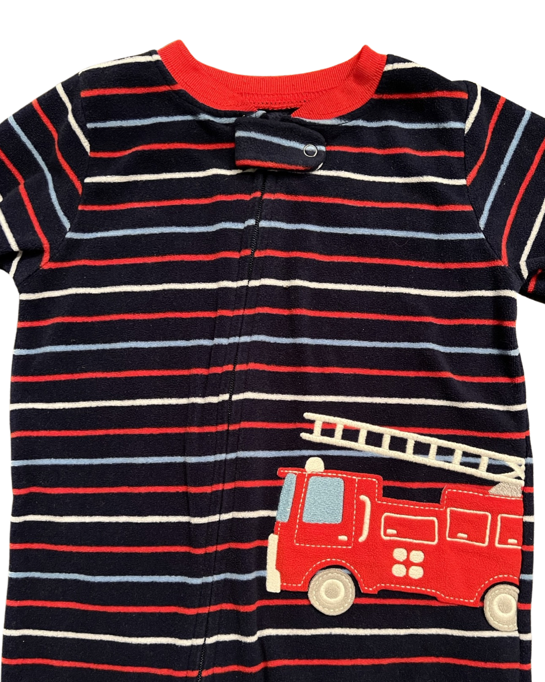 12M Baby Boy Carters Striped Fleece Firetruck PJs