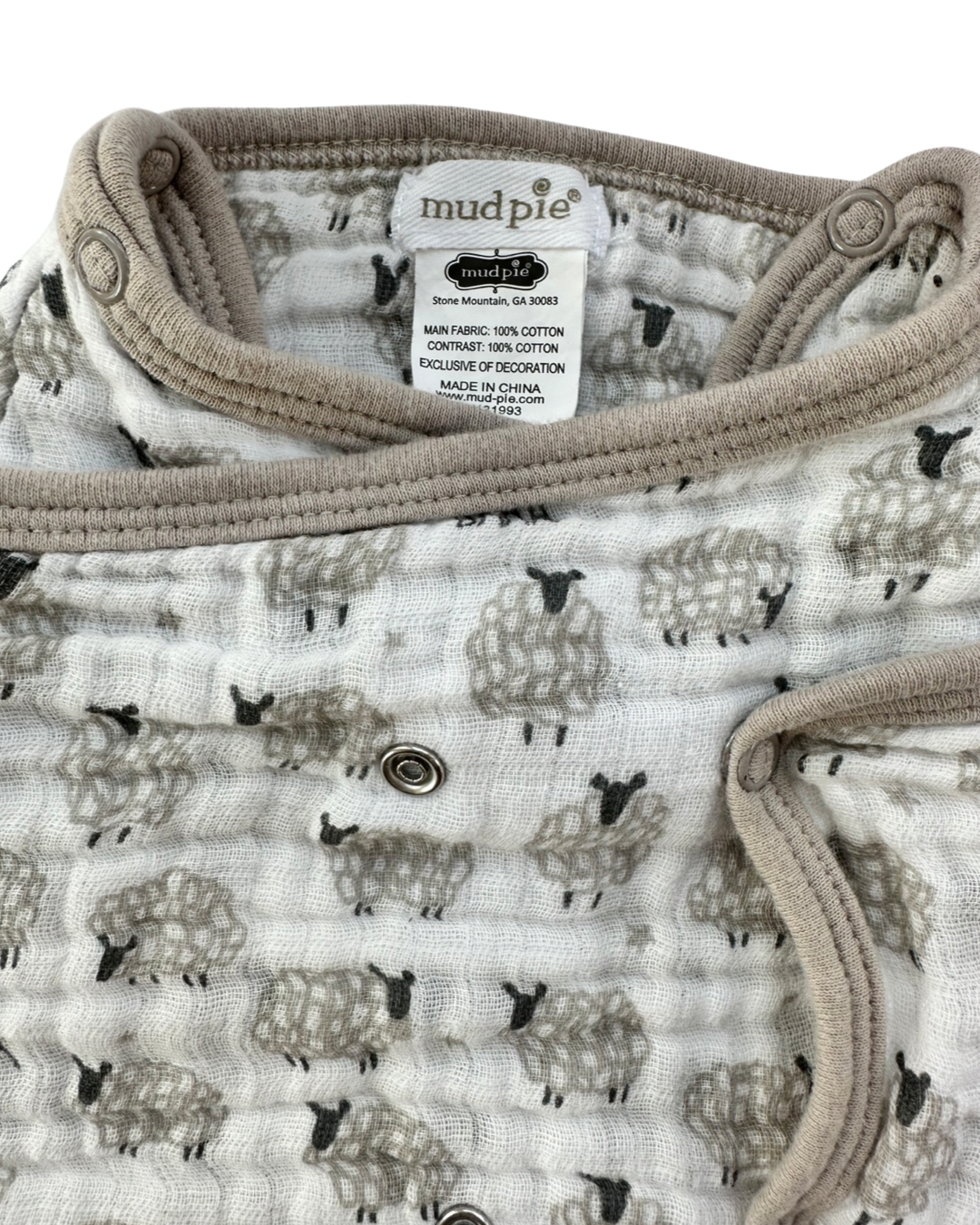 0-3M Baby Boy / Girl Mud Pie Gray Muslin Sheep Swaddle