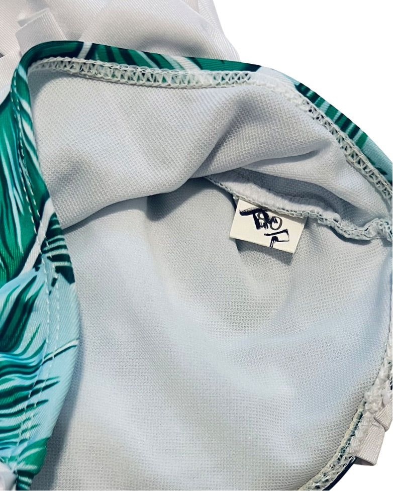 12M-18M Baby Girl Boutique Green Fern Palm One Piece Green / White Swim Suit