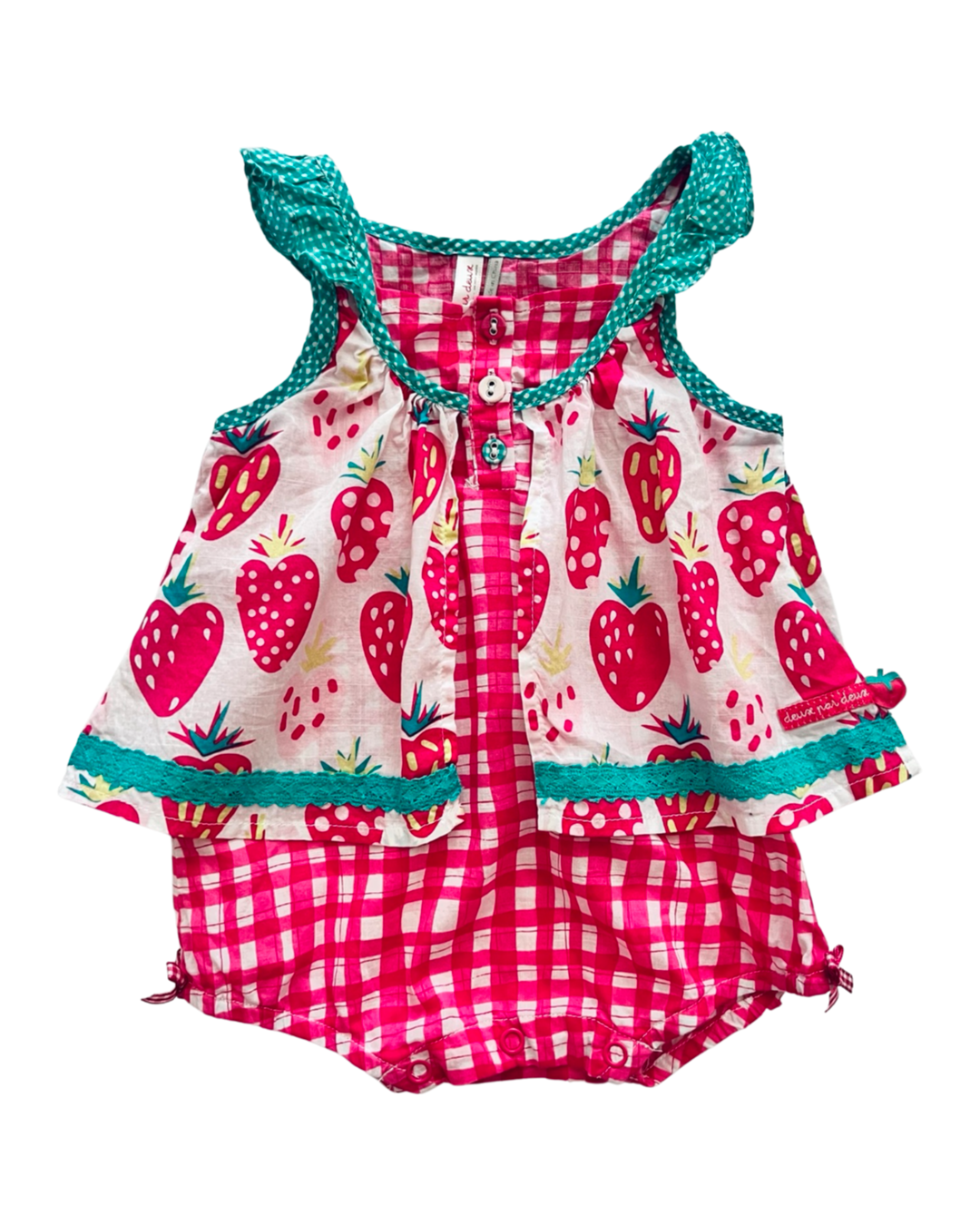 6M Baby Girl Deux Par Deux Strawberry Bubble Romper