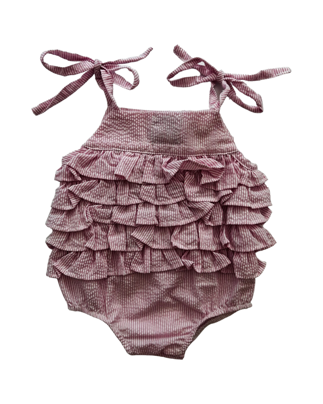9M-12M Baby Girl Pink Seersucker MudPie Ruffle Bubble Outfit