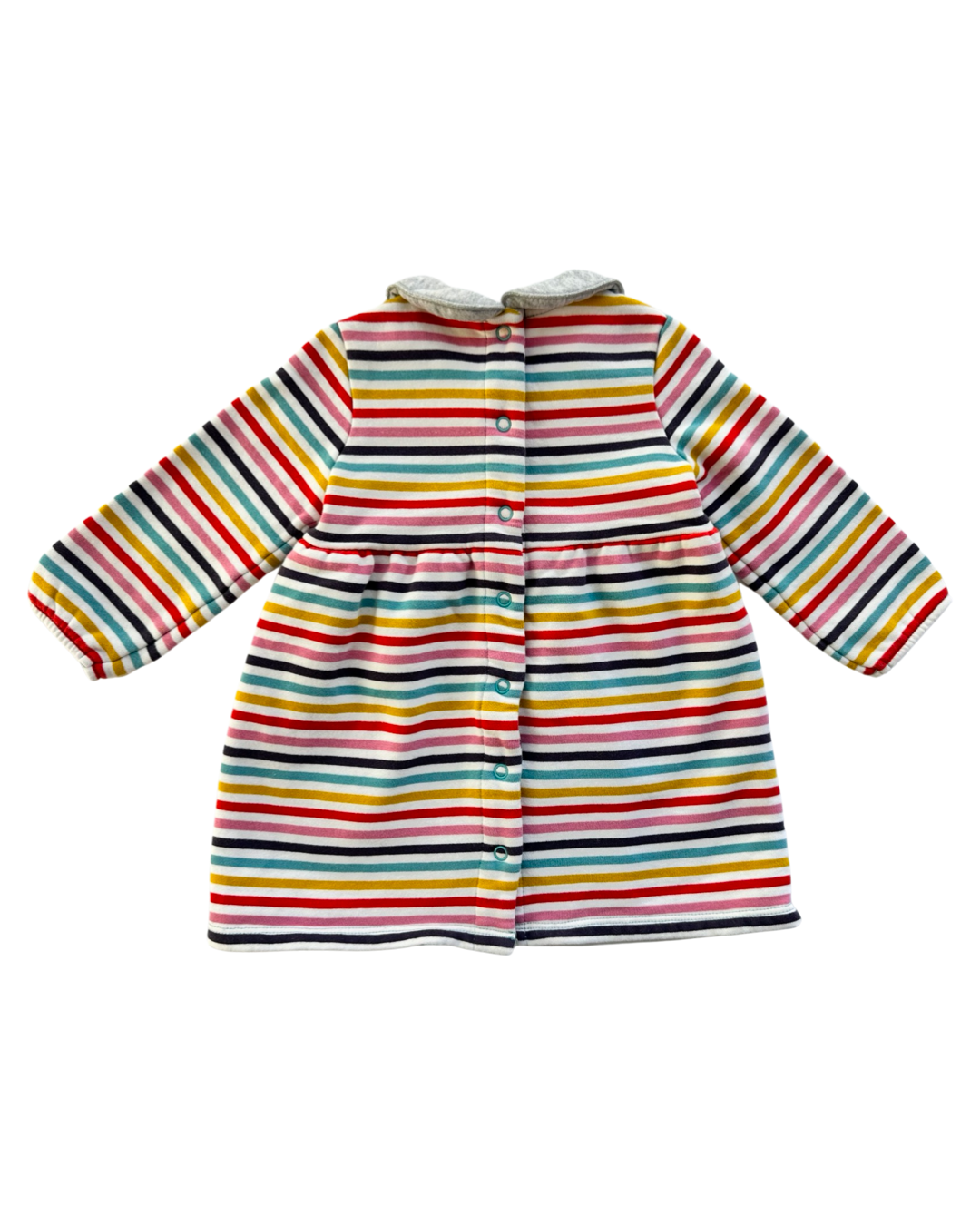 6-12M Baby Girl Baby Boden Colorful Striped Fleece Lined along Sleeve Dress