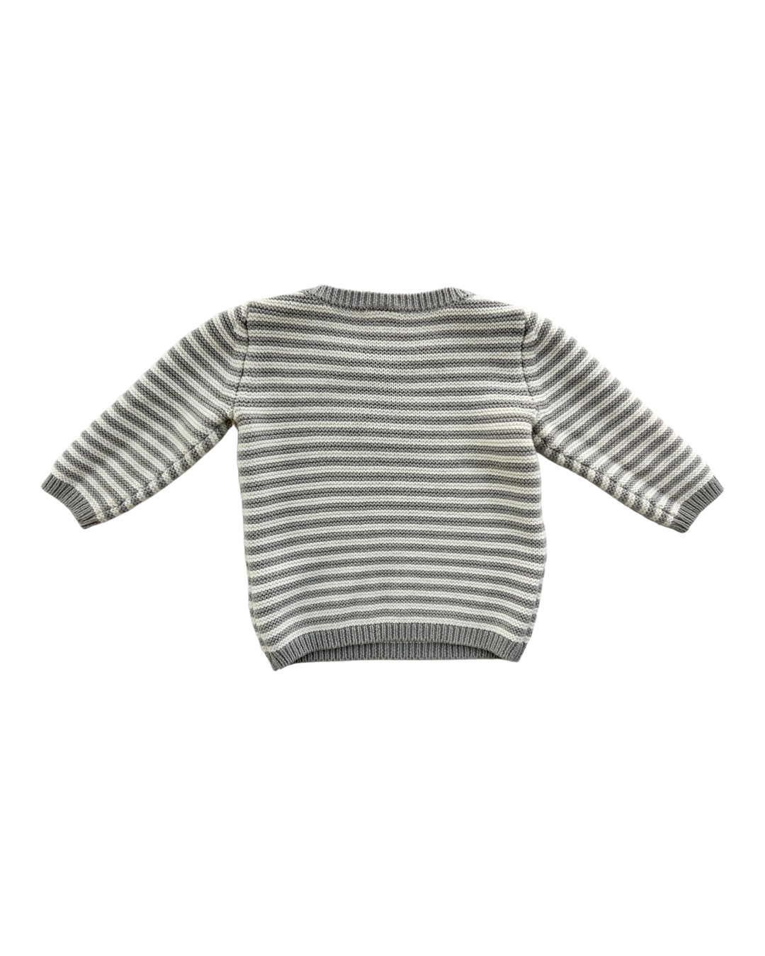 6M Baby Boy Carters Gray / White Striped Knit Sweater Outfit w/ Elephant Design