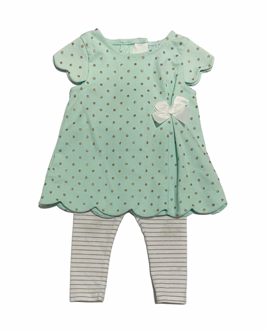 3-6M Baby Girl 2PC Tahari Baby Mint Green Top & Legging Set