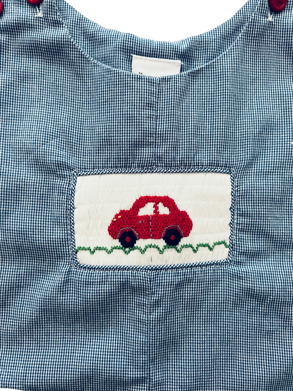 12M Baby Boy Blue Gingham Smocked Car Romper Jon Jon