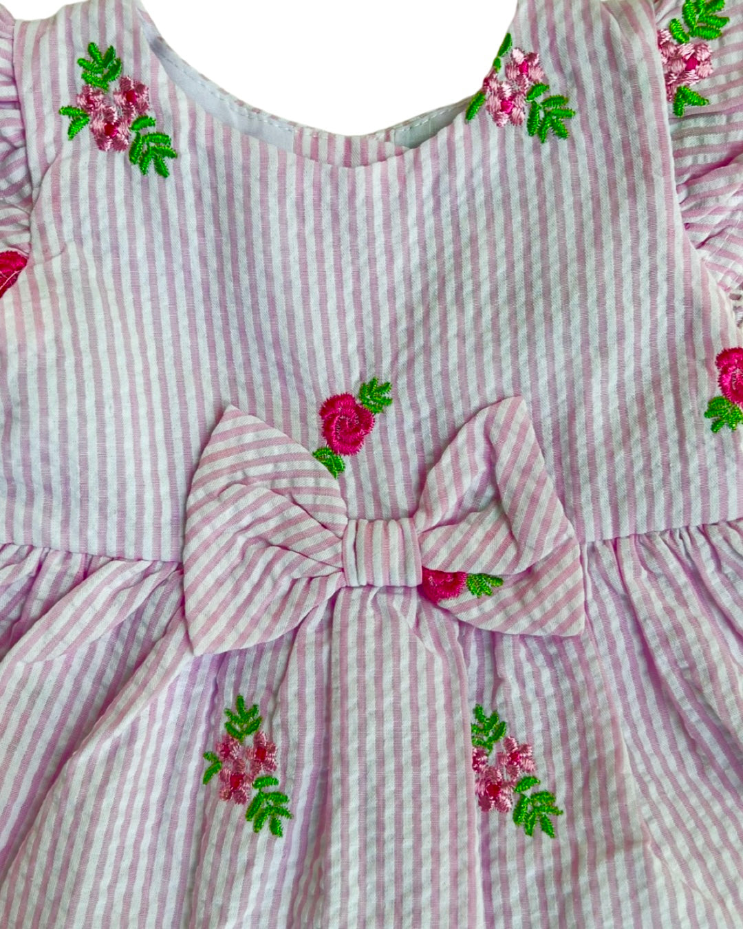 3-6M Baby Girl Pink Seersucker Rare Editions Dress w/ Bloomers