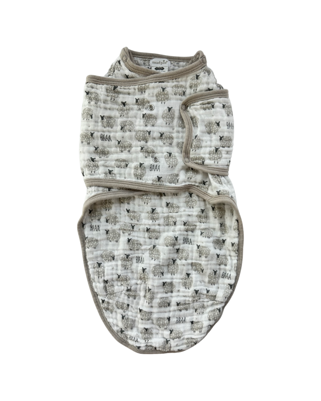 0-3M Baby Boy / Girl Mud Pie Gray Muslin Sheep Swaddle