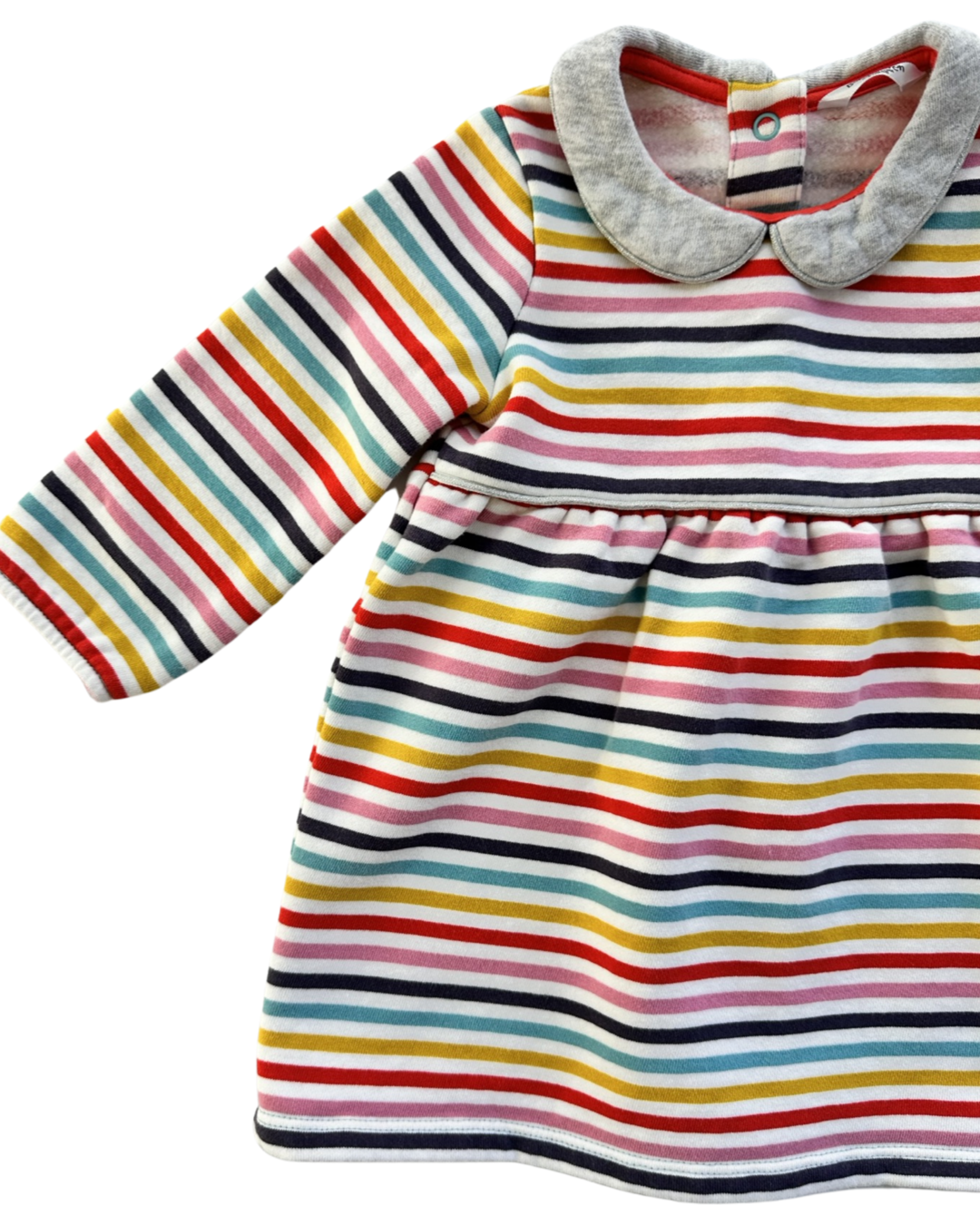 6-12M Baby Girl Baby Boden Colorful Striped Fleece Lined along Sleeve Dress