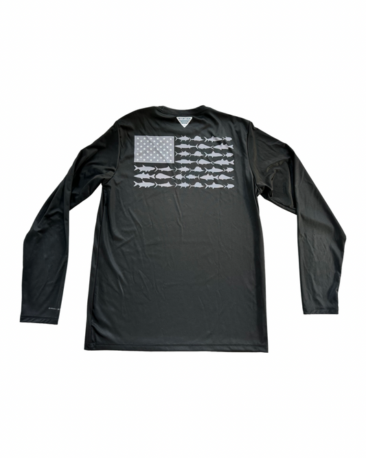 Men's Sz SMALL PFG Terminal Tackle Fish Flag™ Black Long Sleeve Shirt