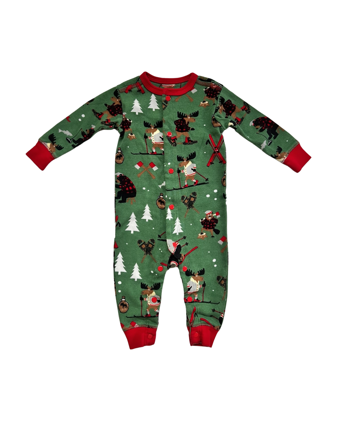 3-6M Baby Boy Little Blue House Winter Moose Sleeper w/ Knotted Beanie