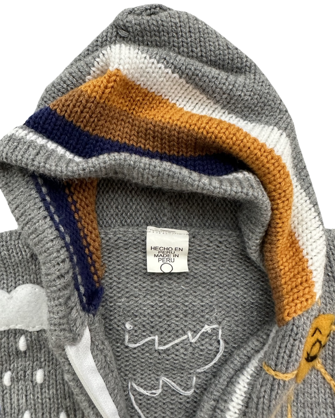 12M-18M Baby Boy Peruvian Embroidered Knit Zip Up Hoodie Sweater Cardigan