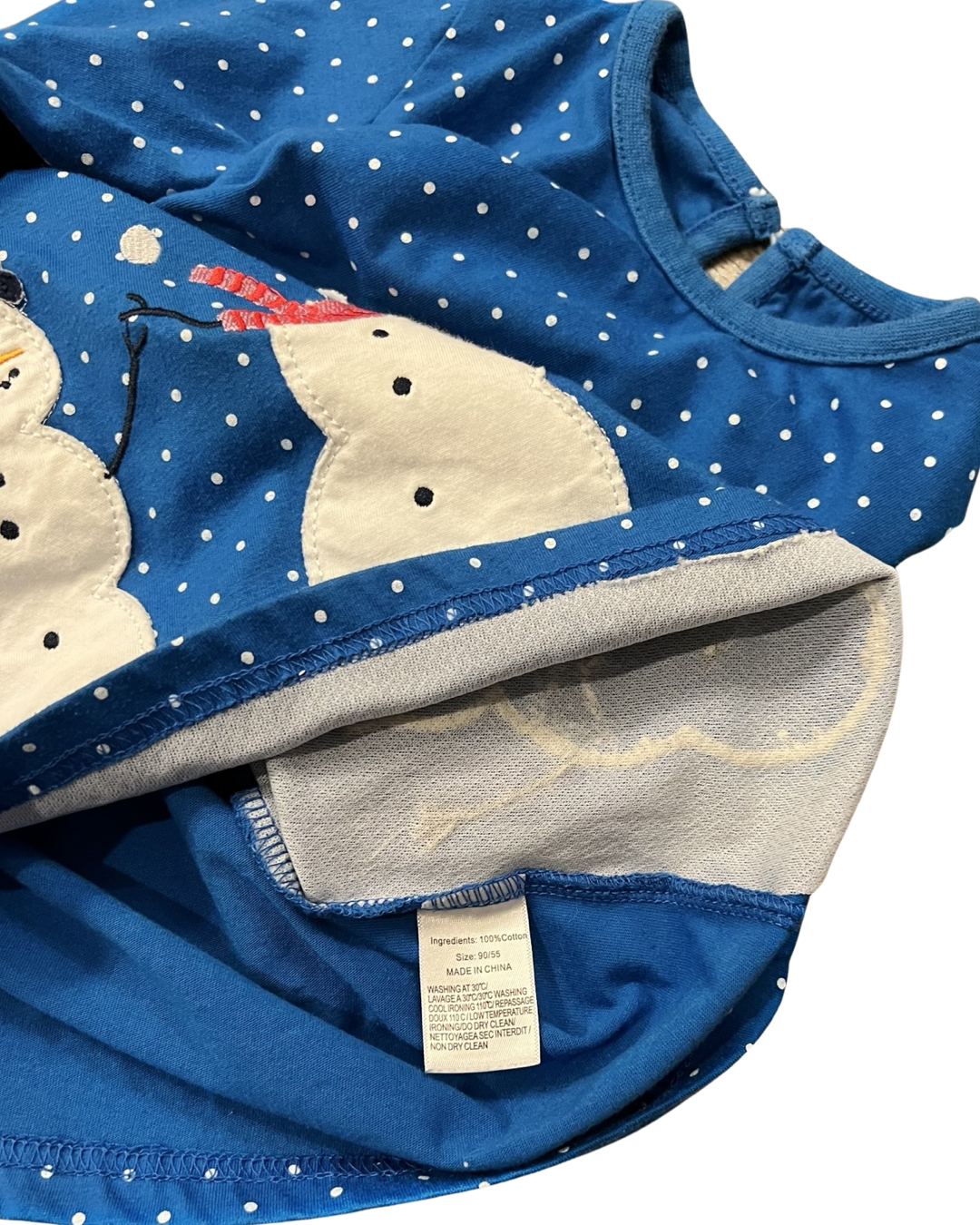12M-18M Baby Girl Blue Polka Dot Winter Snowman Dress