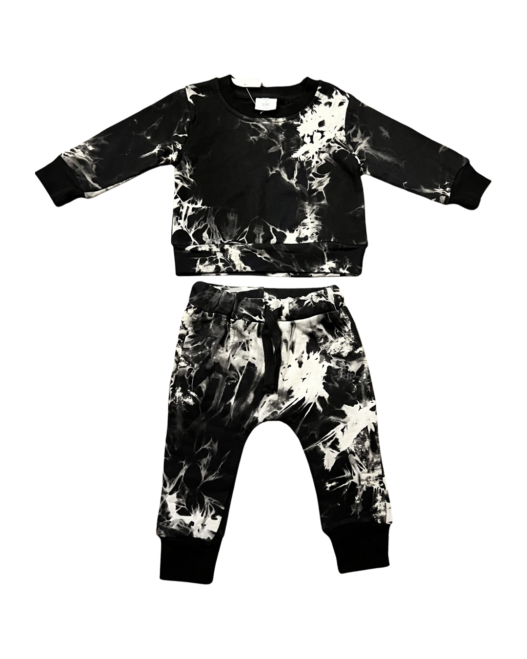 12M-18M Baby Boy Olive + Scout Black Marbled Jogger Set