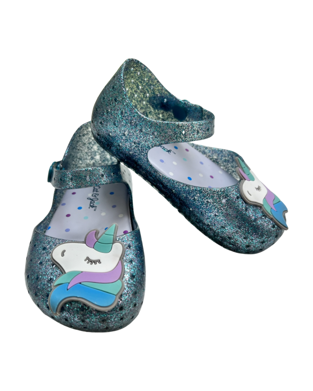 6C Toddler Girl Teal Sparkle Cat & Jack Unicorn Jelly Shoes