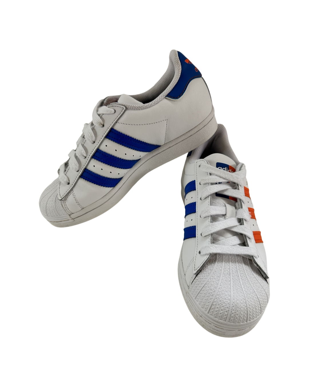 Men’s Size 4 Adidas Superstar Retired Color Orange and Blue Blippi Shell Toe Shoes