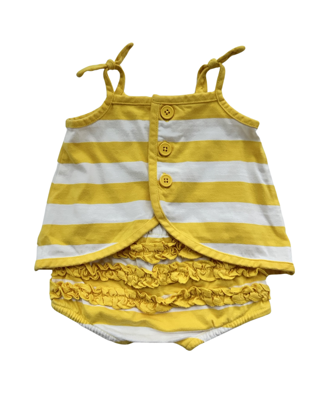 0-3M Baby Girl Hanna Andersson Yellow / White Striped Tank Top & Rufflebutt Bubble Shorts