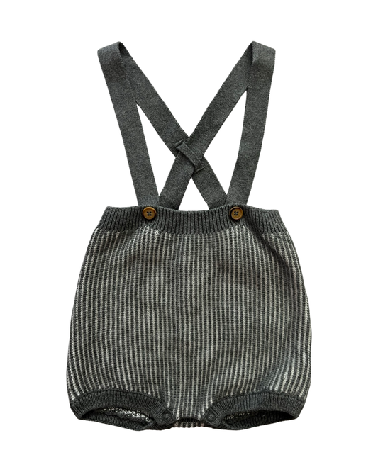 12M Baby Boy Gray Cat & Jack Suspender Bubble Shorts Romper