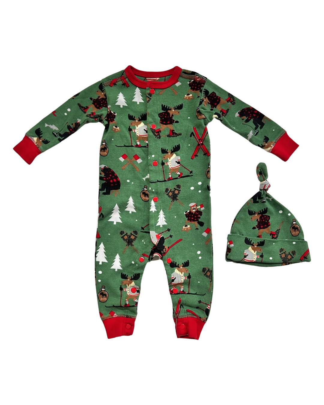 3-6M Baby Boy Little Blue House Winter Moose Sleeper w/ Knotted Beanie