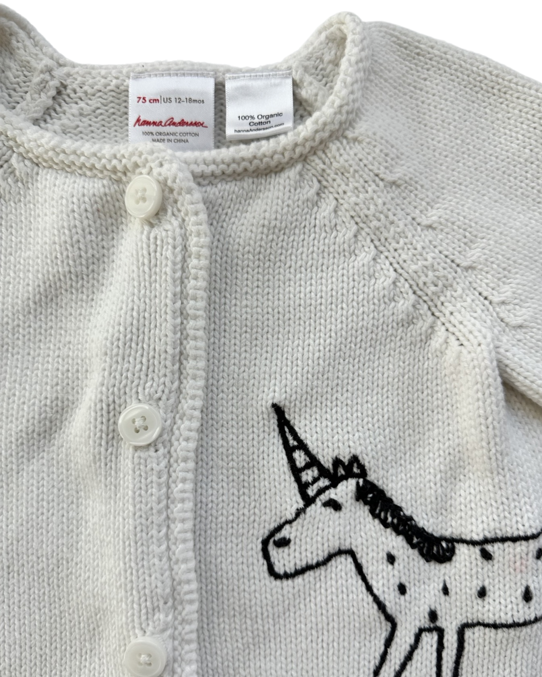 12M-18M Baby Girl Hanna Andersson White Unicorn Cardigan sweaters