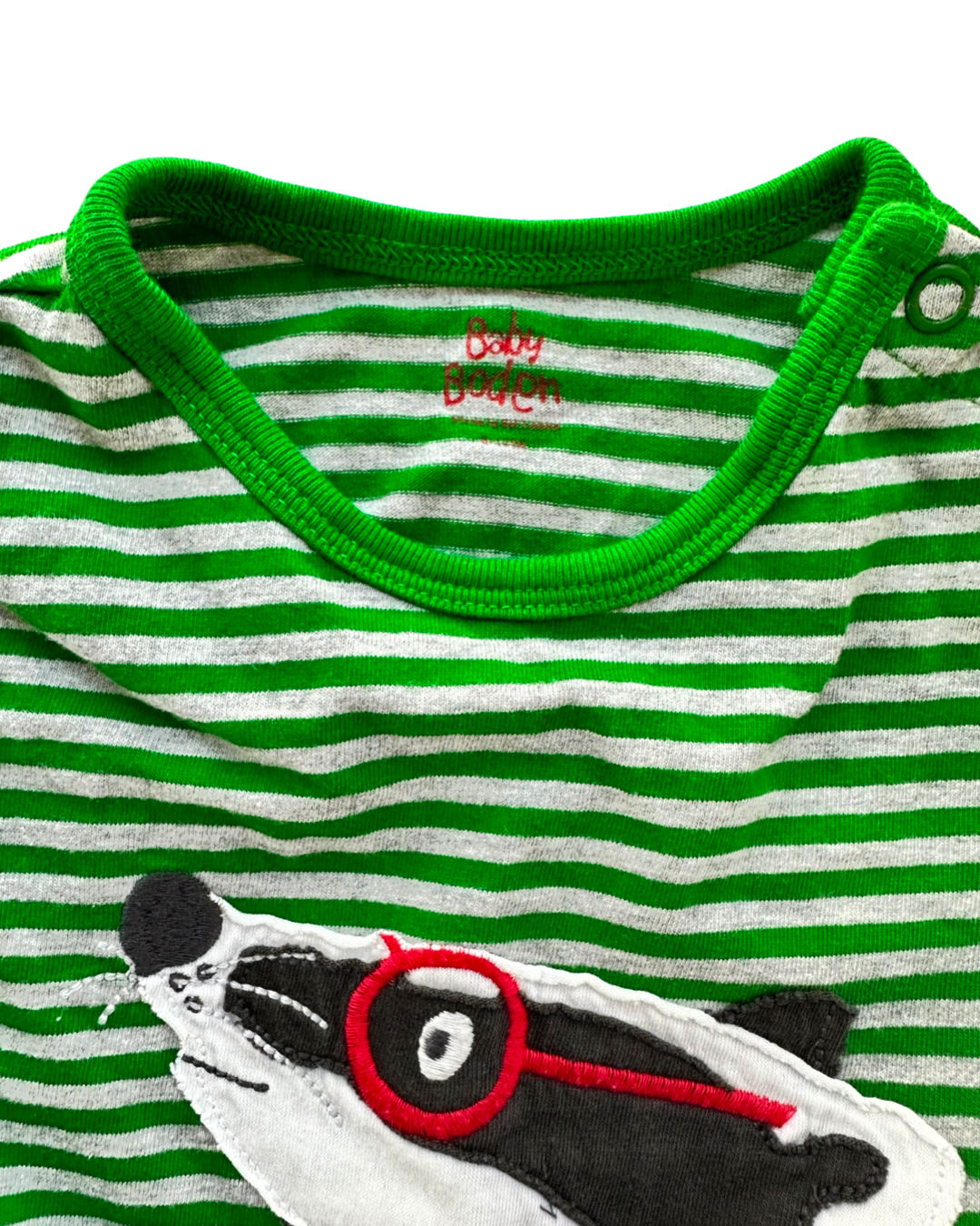 6M-12M Baby Boy Baby Boden Green Striped Badger Shirt