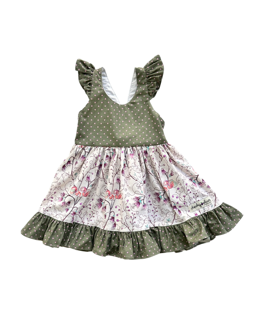 12M-18M Baby Girl Cheeky Plum Boutique Floral Dress Green / Pink / White