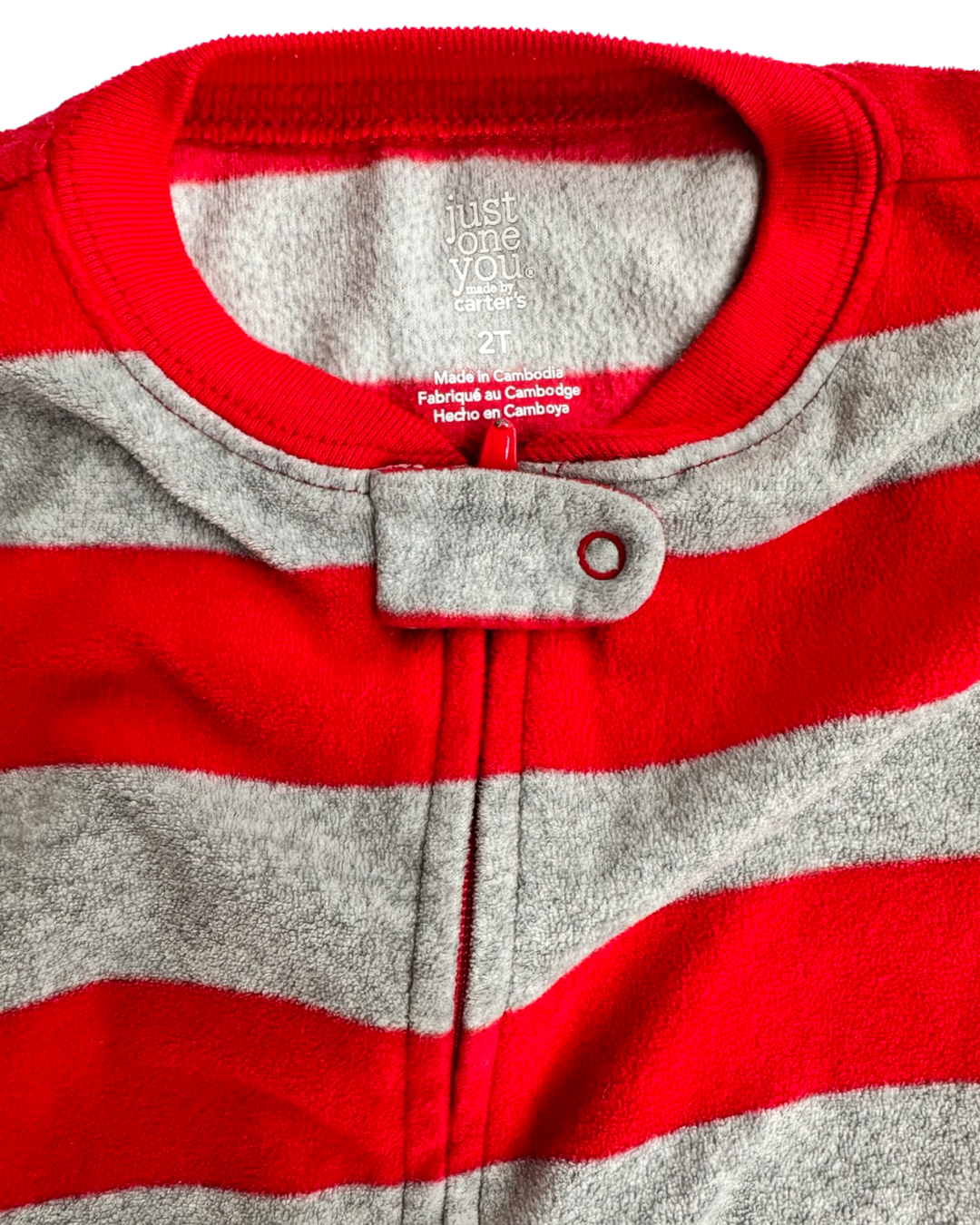 2T Toddler Boy Carters Fleece Red / Gray Striped Christmas PJs