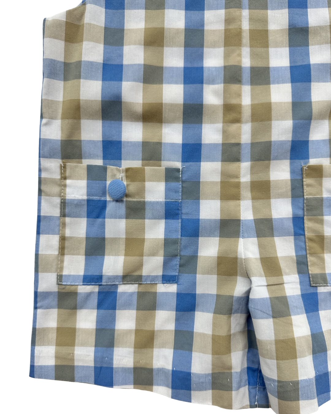 18M Baby Boy Bella Bliss Blue / Taupe Plaid Romper