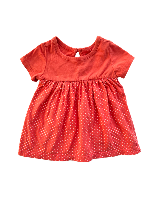 0-3M Baby Girl Baby Gap Coral / White Polka Dot Dress
