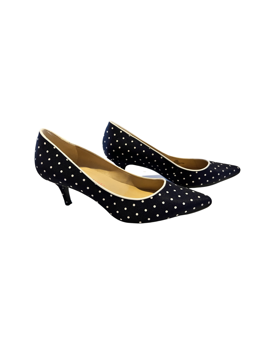 Womens Size 6.5 Isaac Mizrahi Live! Navy Polka Dot Pumps Shoes