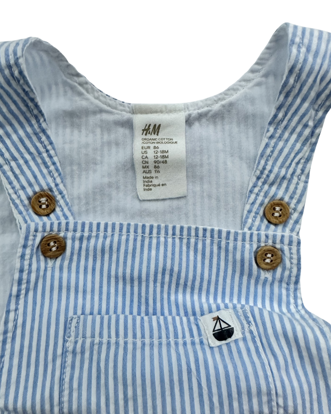 12M-18M Baby Boy H&M Blue Striped Romper Sailboat