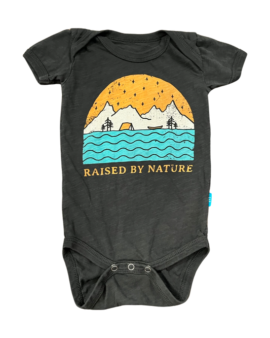6M Baby Boy / Girl Feather 4 Arrow Raised By Nature Gray Onesie