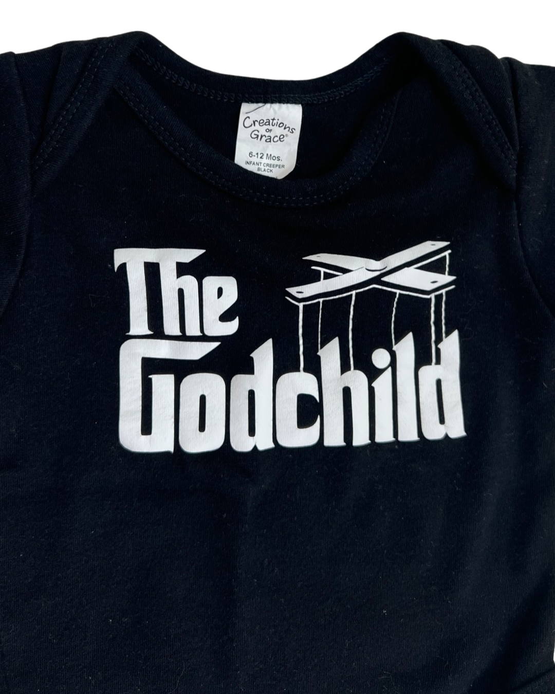 6M-12M Baby Boy / Girl The GodChild Black Onesie