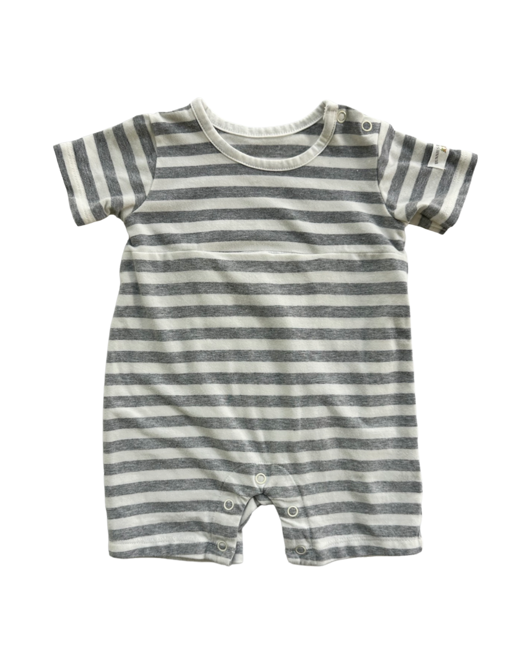 6-9M Baby Boy Bunnies By The Bay Gray & White Striped Bunny Romper