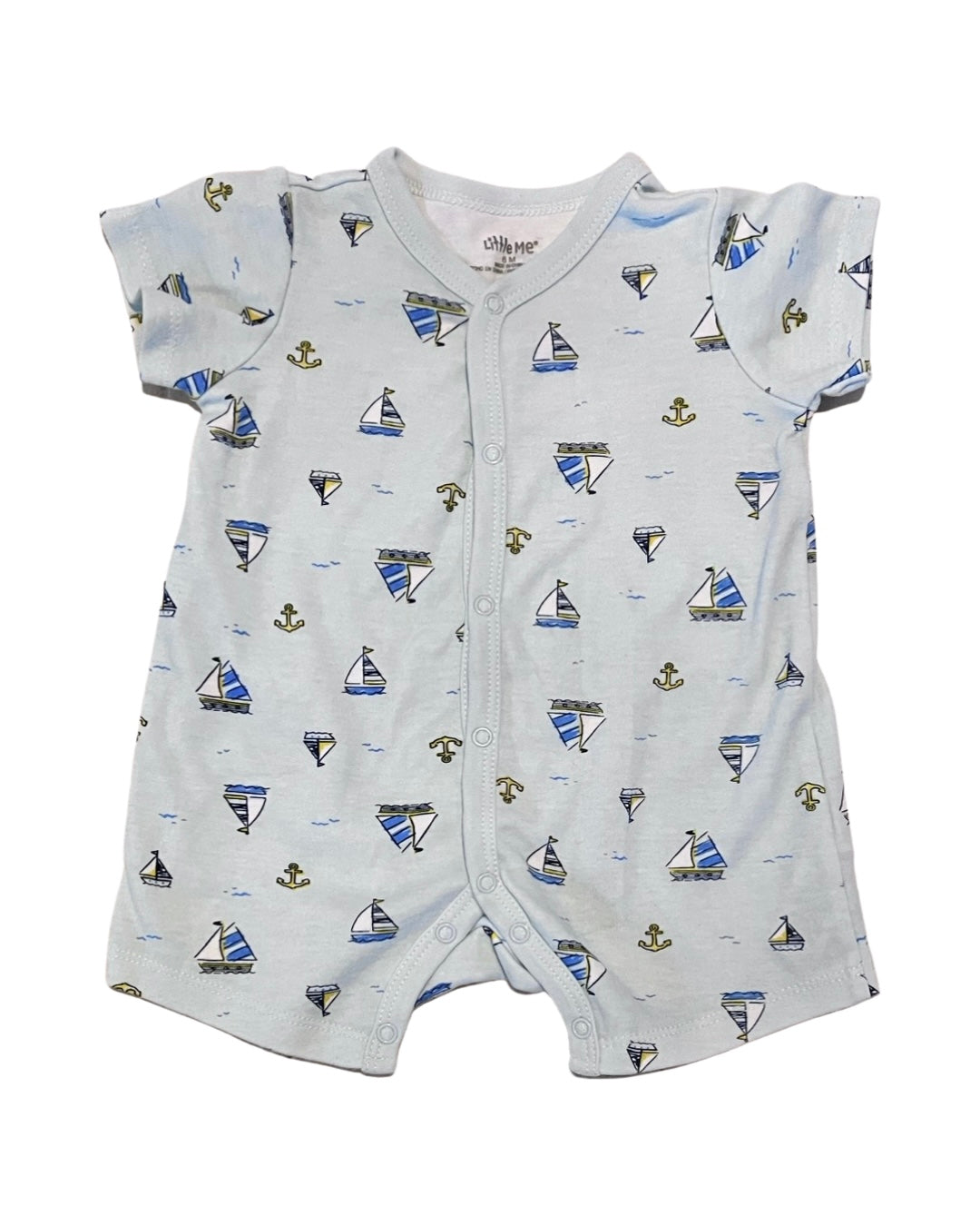 6M Baby Boy Little Me Light Blue Sailboat Romper