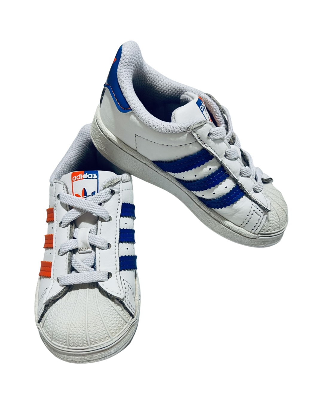 7C Toddler Boy / Girl Orange and Blue Adidas Ortholite Shell Toe Shoes