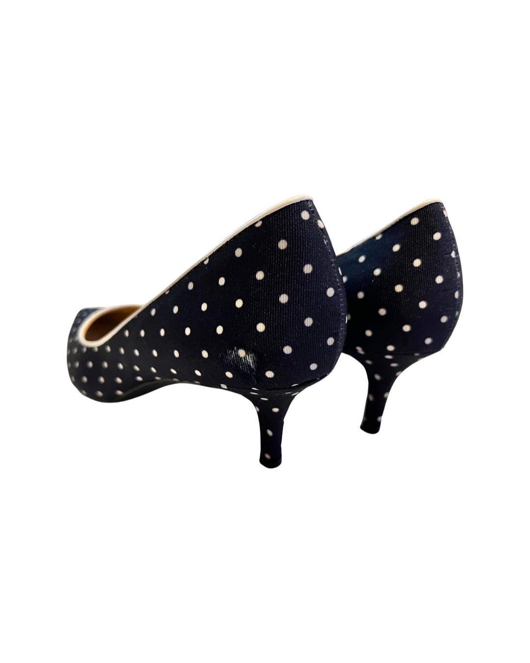Womens Size 6.5 Isaac Mizrahi Live! Navy Polka Dot Pumps Shoes