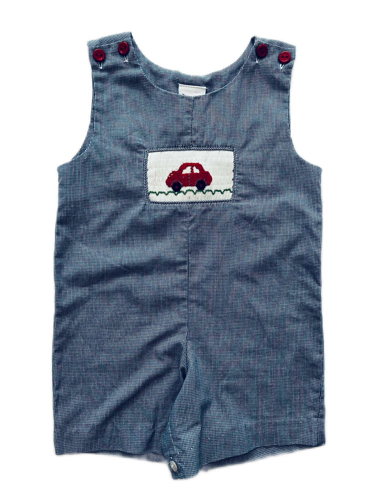 12M Baby Boy Blue Gingham Smocked Car Romper Jon Jon