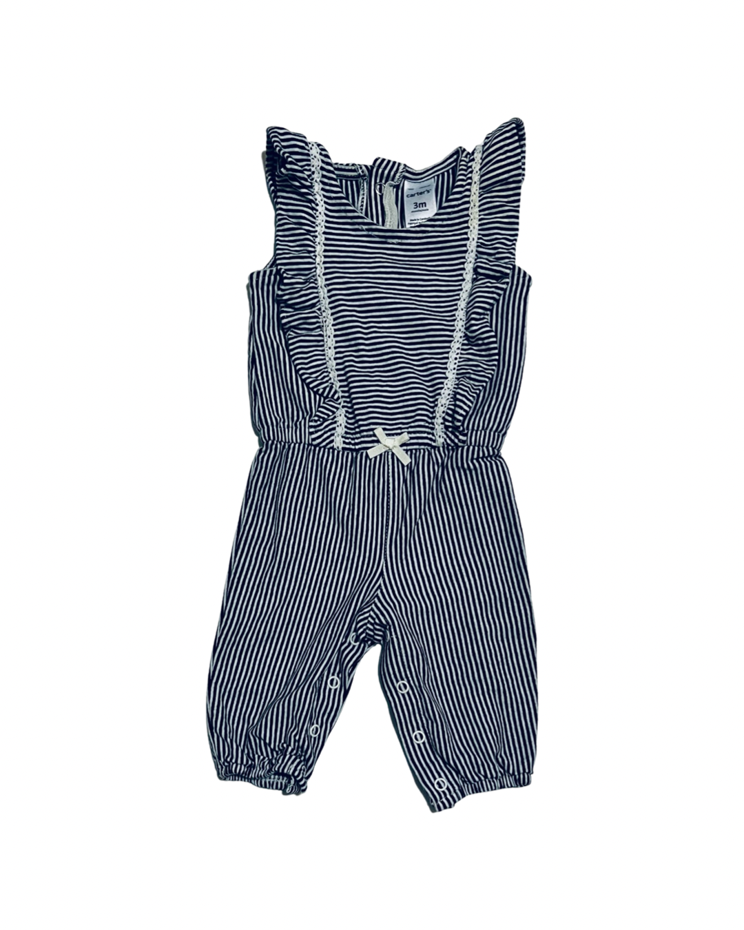 3M Baby Girl Carters Black & White Striped Long Romper