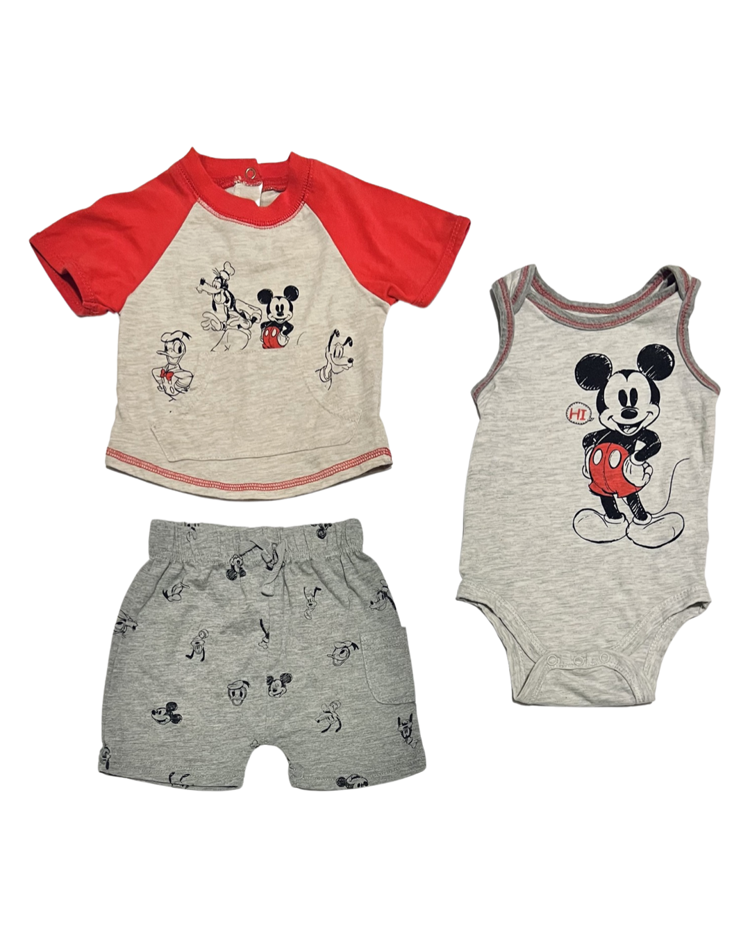 0-3M Baby Boy DISNEY Mickey Mouse Shirt, Onesie & Shorts