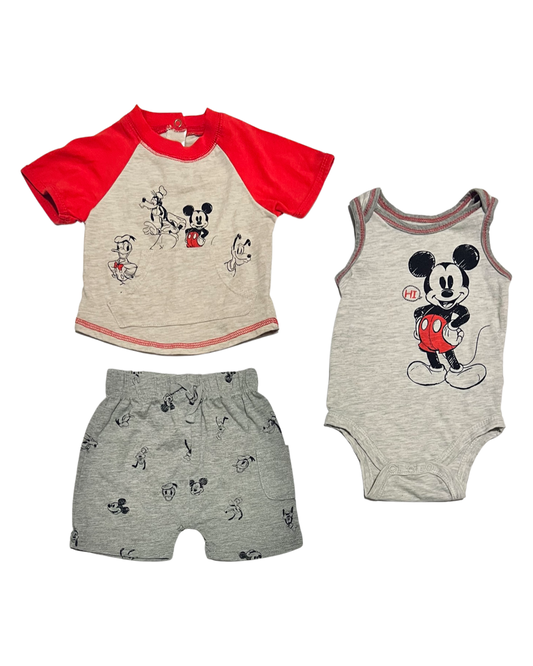 0-3M Baby Boy DISNEY Mickey Mouse Shirt, Onesie & Shorts