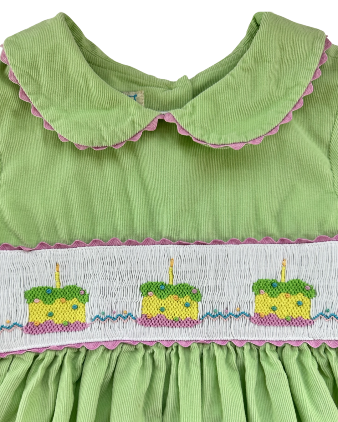 6x Girls Marmellata Lime Green Smocked Birthday Cake Cord Dress