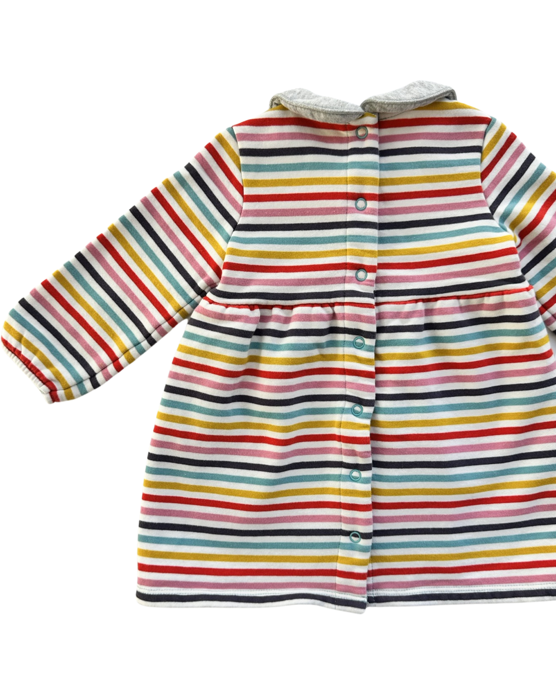 6-12M Baby Girl Baby Boden Colorful Striped Fleece Lined along Sleeve Dress