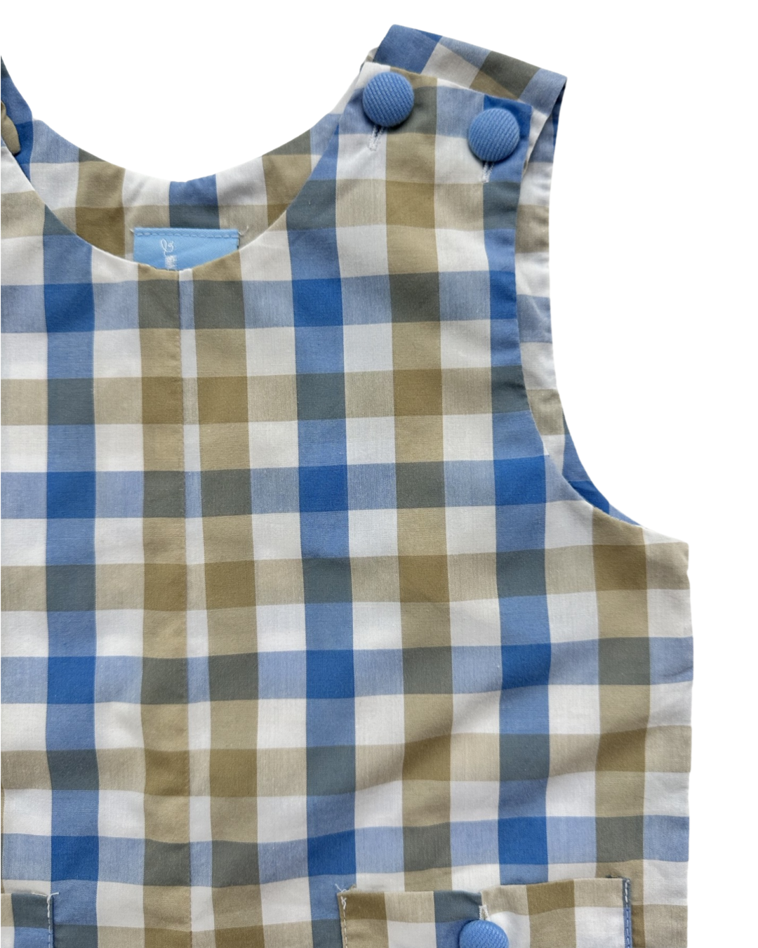 18M Baby Boy Bella Bliss Blue / Taupe Plaid Romper