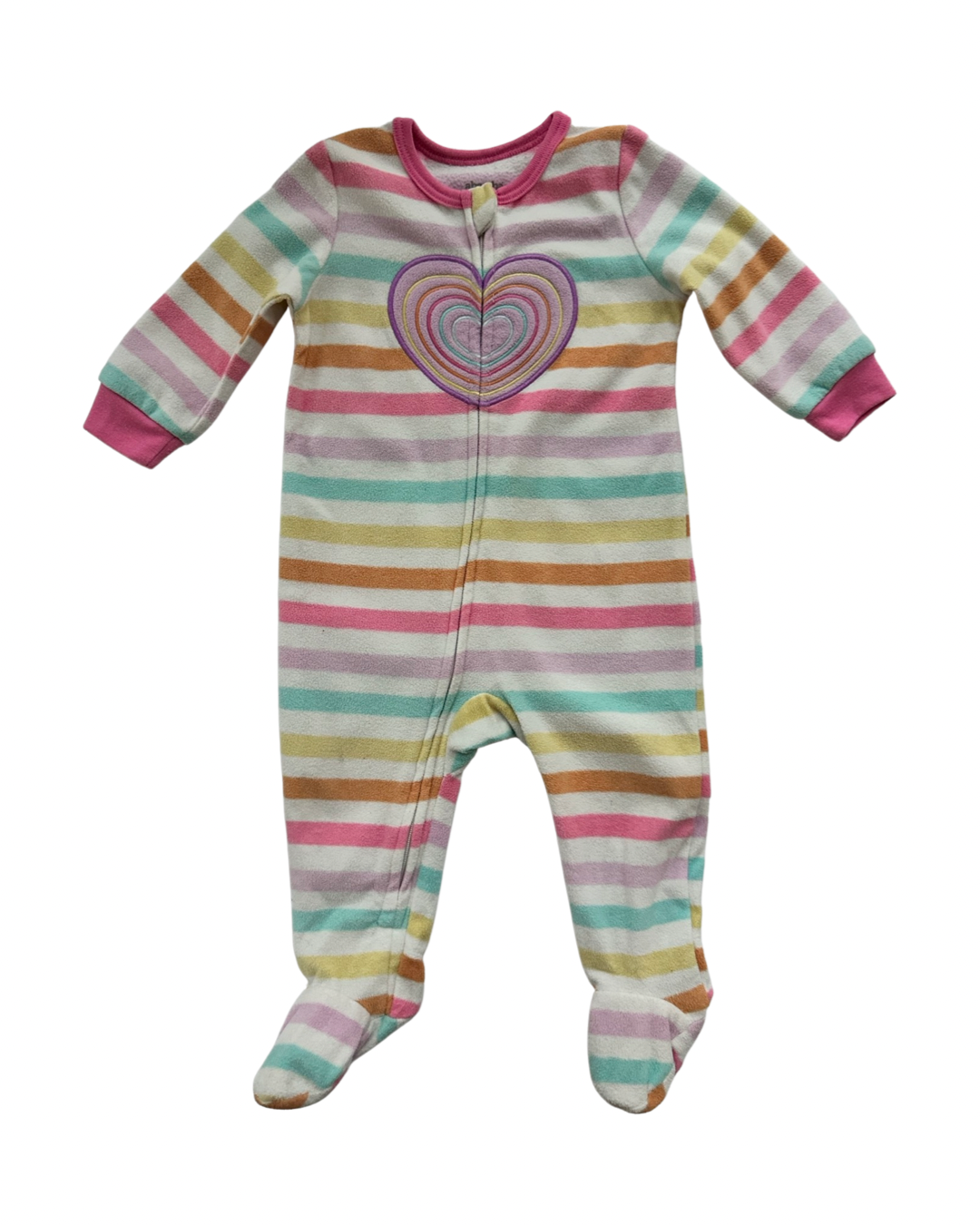 9M Baby Girl Absorba Heart Striped Fleece Sleeper PJs