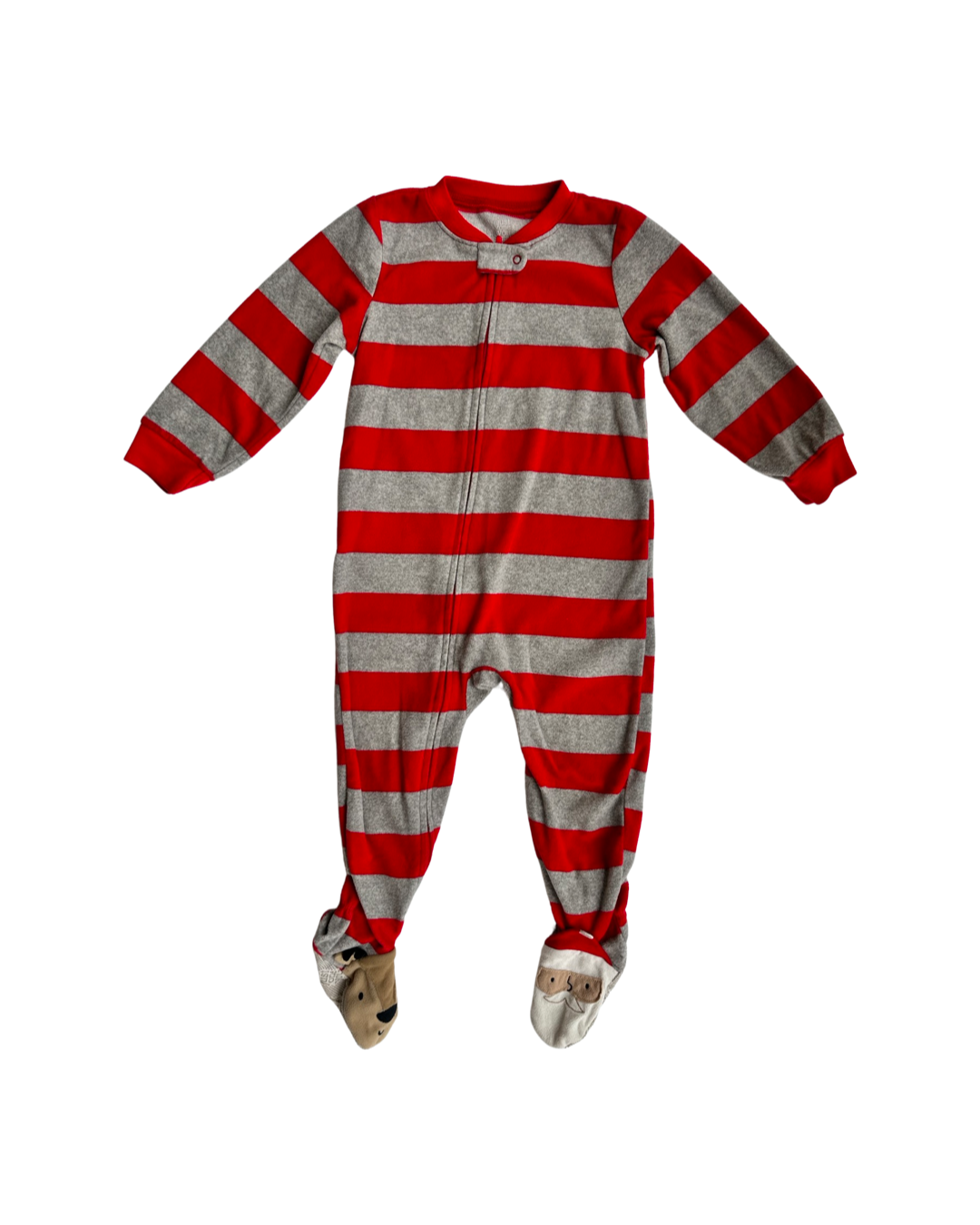 2T Toddler Boy Carters Fleece Red / Gray Striped Christmas PJs